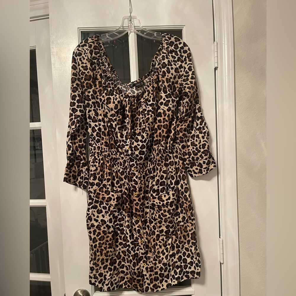 Women’s NY&Co Leopard off the shoulder long sleeve bottom down dress size XL
